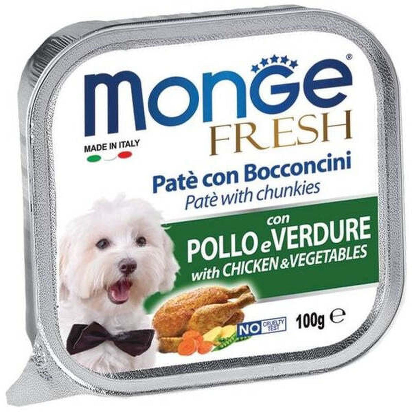 Monge Fresh paštetas šunims su vištienos gabalėliais ir daržovėmis 100g