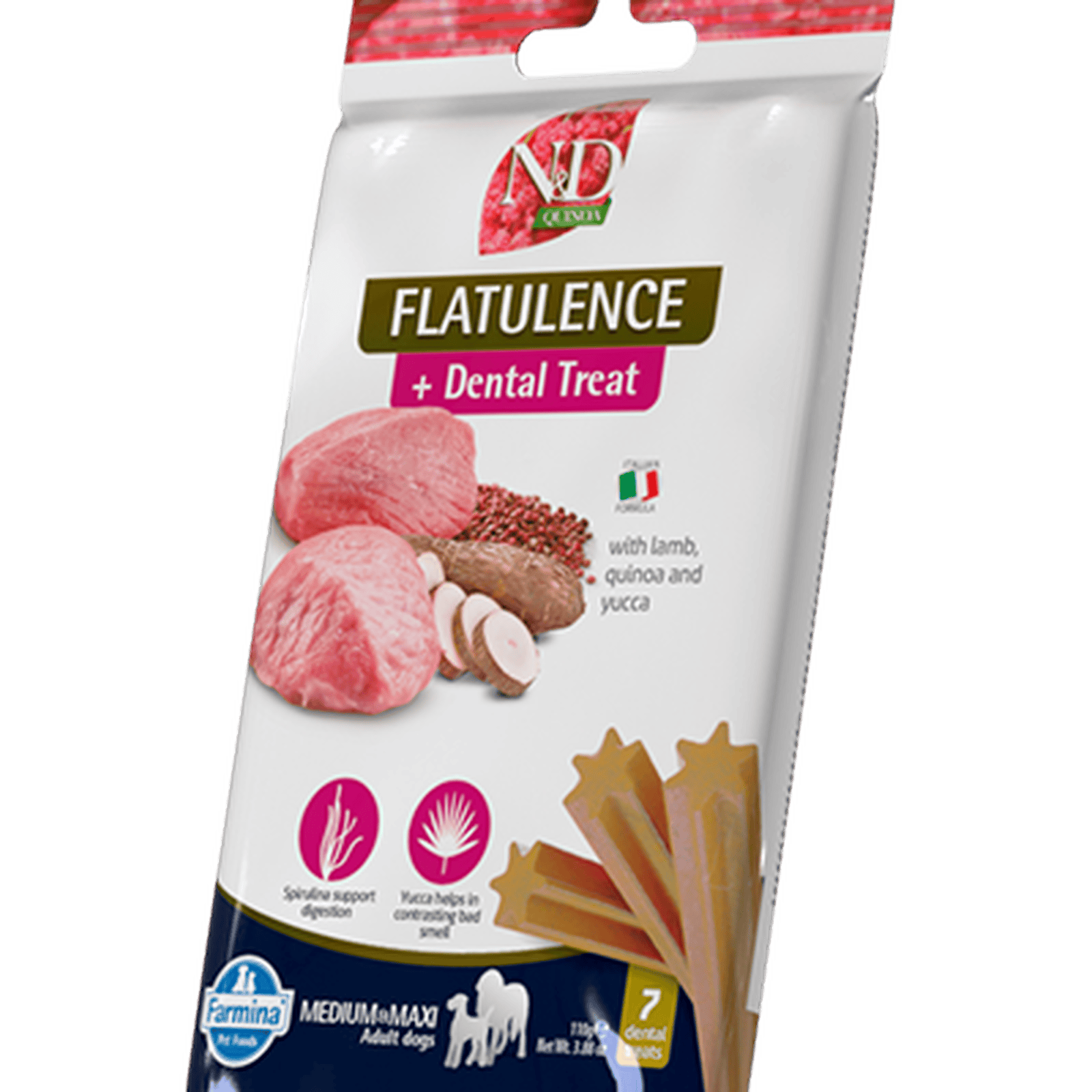 FARMINA N&D QUINOA - DOG TREAT - FLATULENCE Lamb&Yucca ADULT MED&MAX 100 g