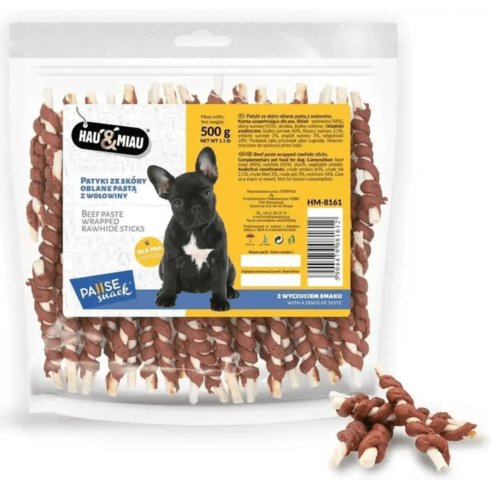 Hau&Miau balti pagaliukai, padengti jautienos pasta 500g