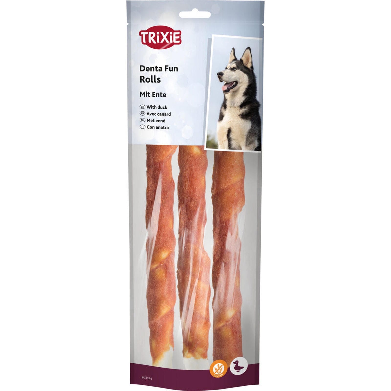 Trixie Denta Fun skanėstai šunims, kramtomi antienos suktinukai, 250 g