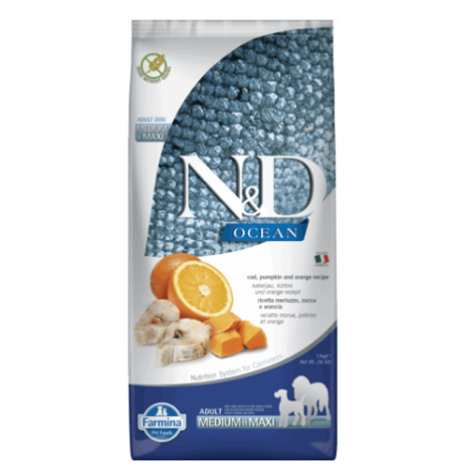 FARMINA N&D OCEAN - DOG Dry Cod Pumpkin&Orange ADULT MED&MAX 12 kg
