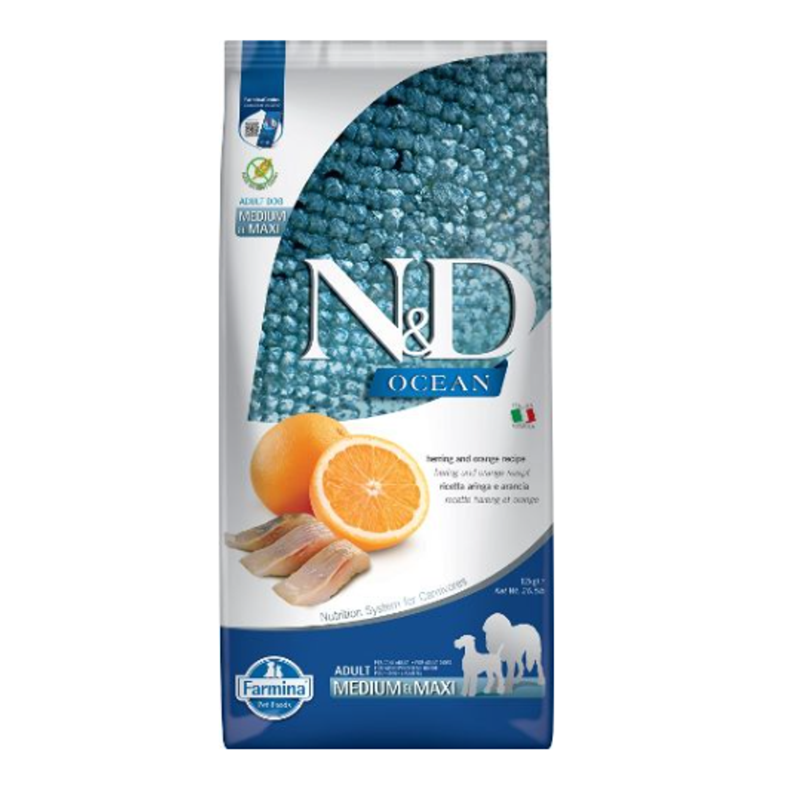 FARMINA N&D OCEAN - DOG Dry Herring&Orange ADULT MED&MAX 12 kg
