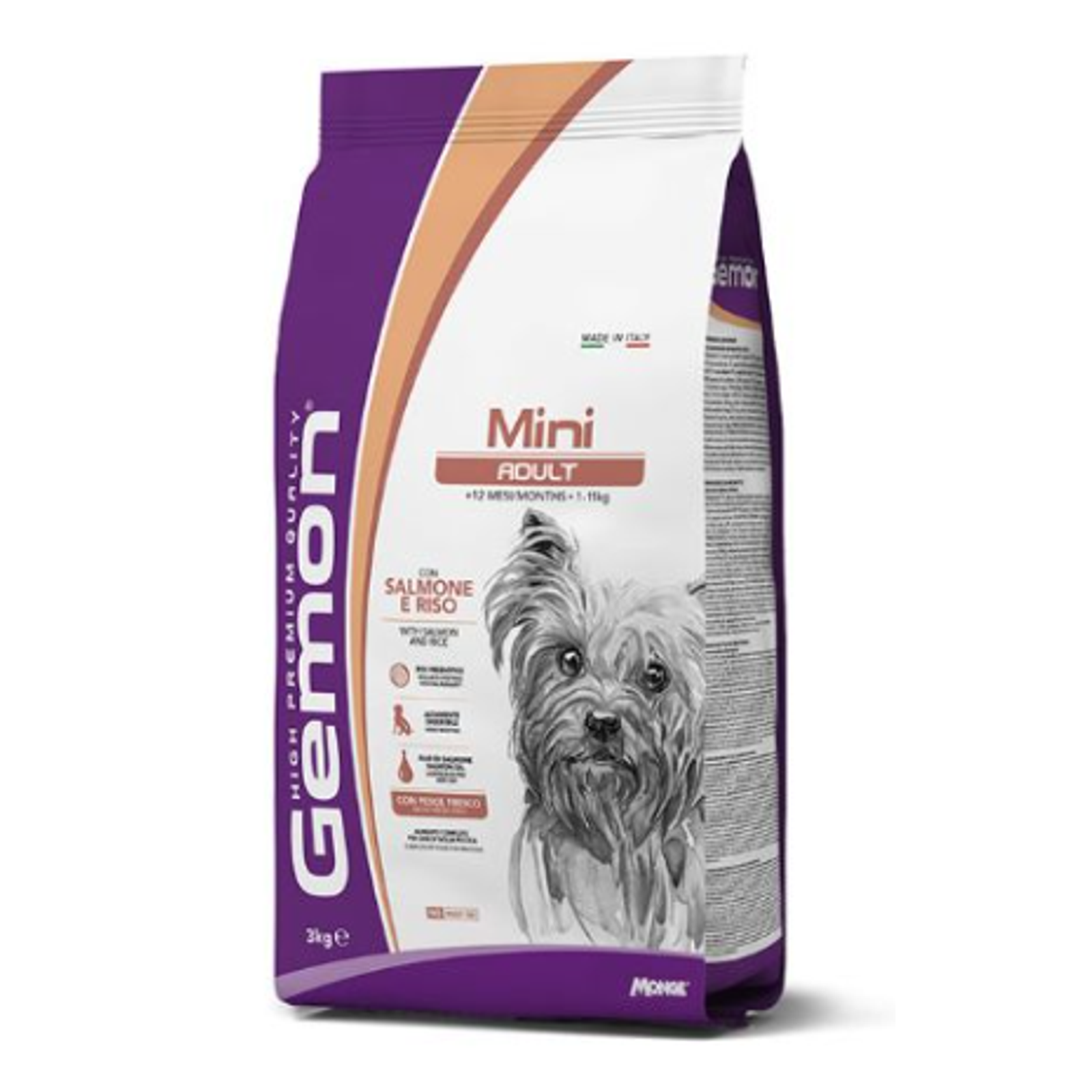 Gemon mini adult visavertis pašaras suaugusiems šunims su lašiša ir ryžiais 3kg