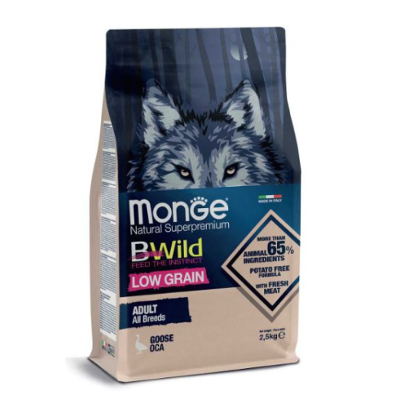 Monge BWild adult sausas pašaras (žąsiena) 2,5kg