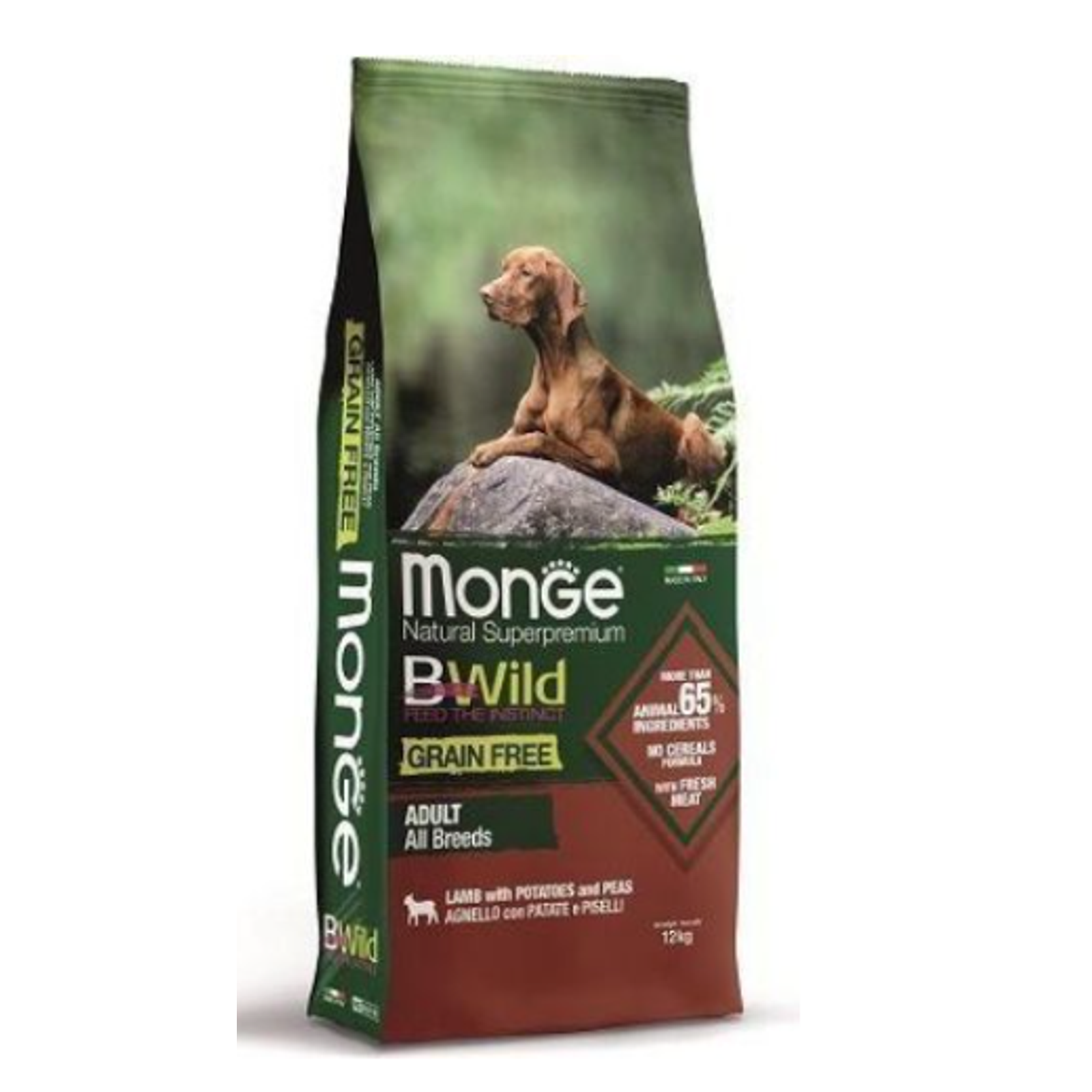 Monge Dry Dog BWILD Grain Free - All Breeds Adult Lamb Potatoes Peas 12kg