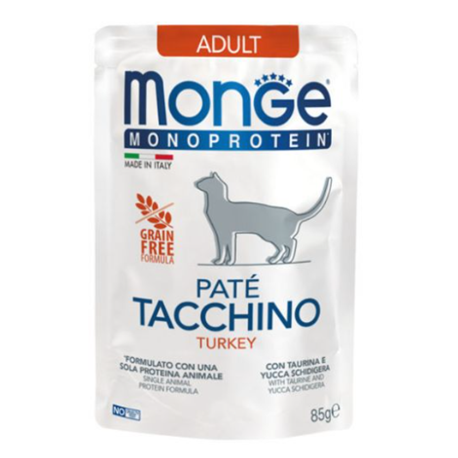 Monge Monoprotein Adult begrūdis konservuotas pašaras katėms su kalakutiena 85g
