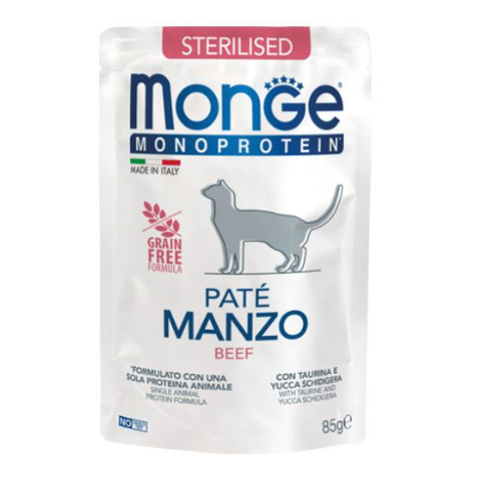 Monge Monoprotein Sterilised begrūdis konservuotas pašaras stertilizuotoms katėms su jautiena 85g
