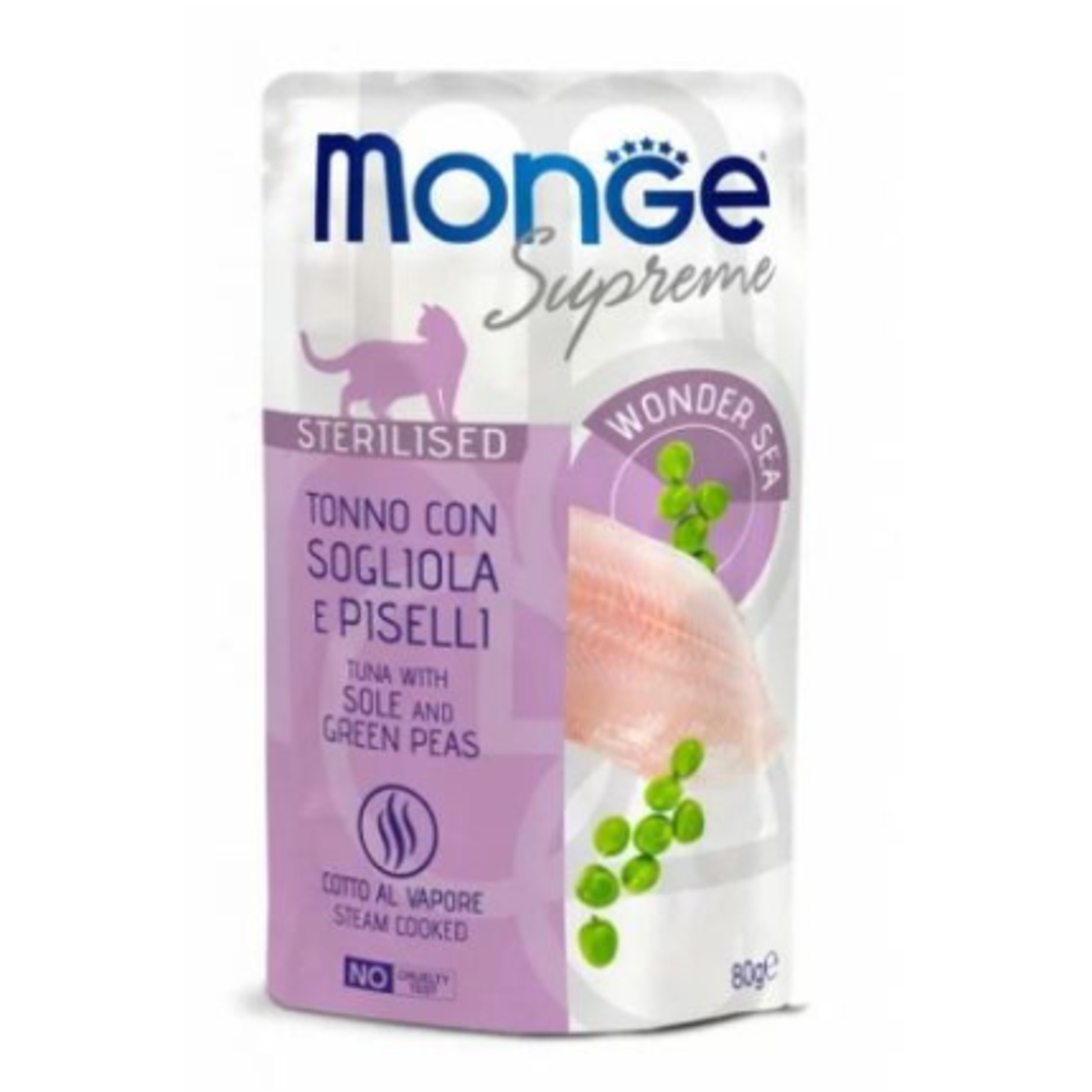 Monge SUPREME - Cat Wet Pouches Tuna with sole and green peas - Sterilised 80g