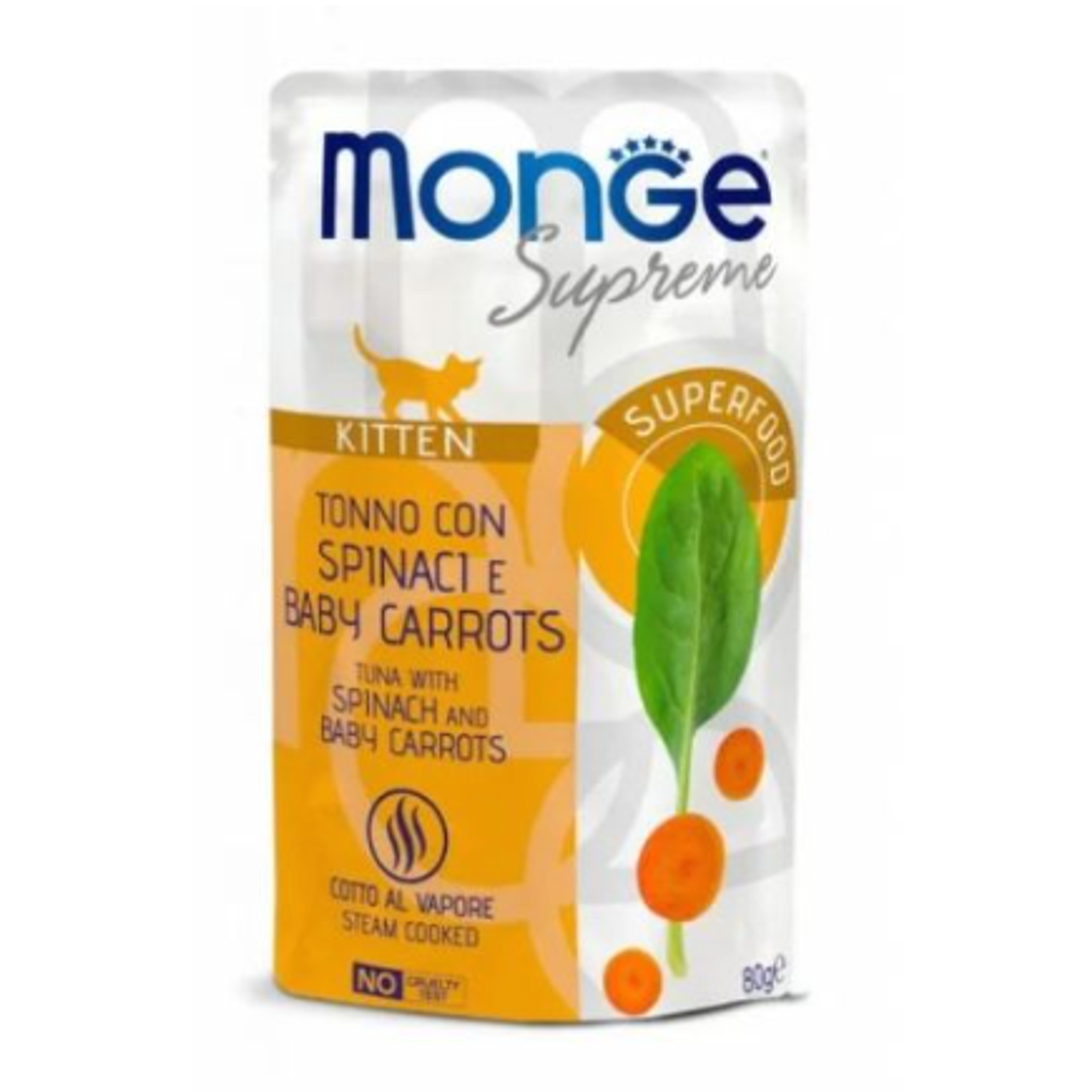 Monge SUPREME - Cat Wet Pouches Tuna with spinach and baby carrots - Kitten 80g