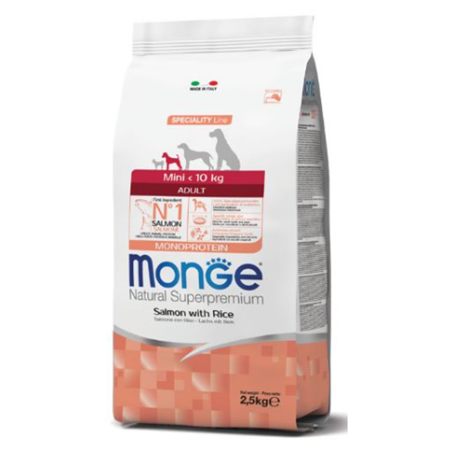 Monge mini adult sausas pašaras mažų veislių suaugusiems šunims su lašiša ir ryžiais 7,5kg