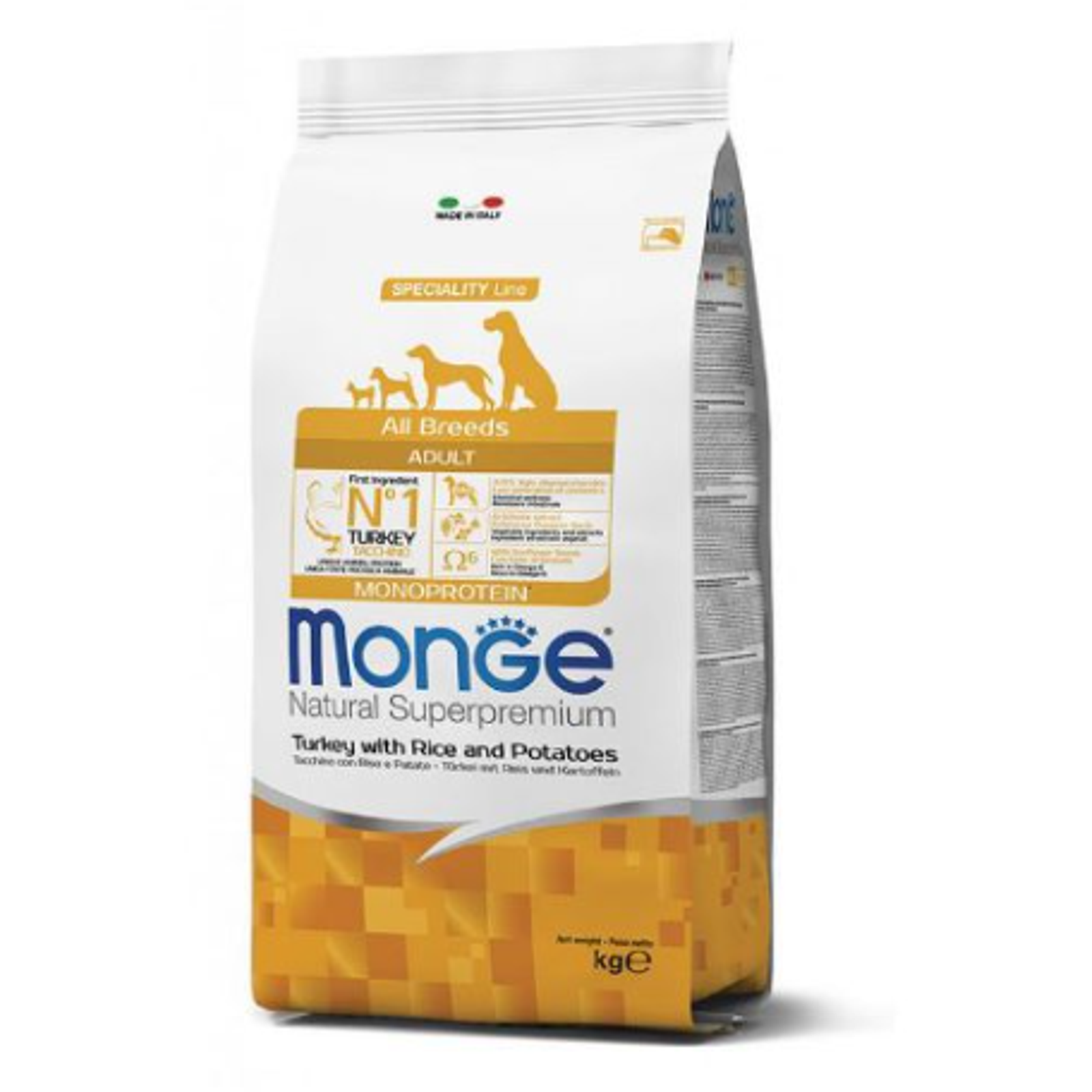Monge spec. line monoprotein adult sausas pašaras visų veislių suaugusiems šunims su kalakutiena, ryžiais, bulvėmis 12kg